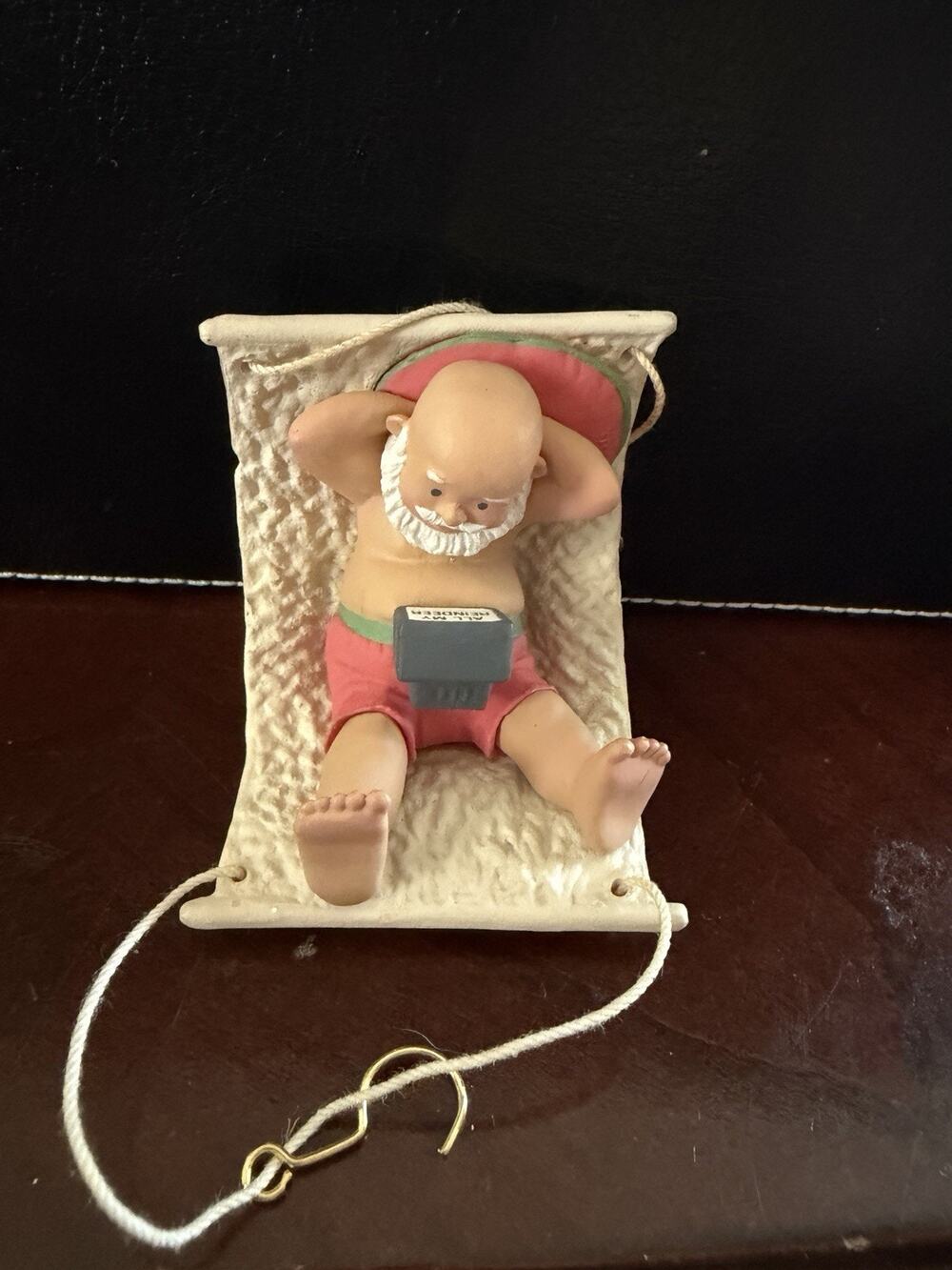 BEACH BUM SANTA CLAUS HAMMOCK VINTAGE CHRISTMAS ORNAMENT TROPICAL PARADISE SWING